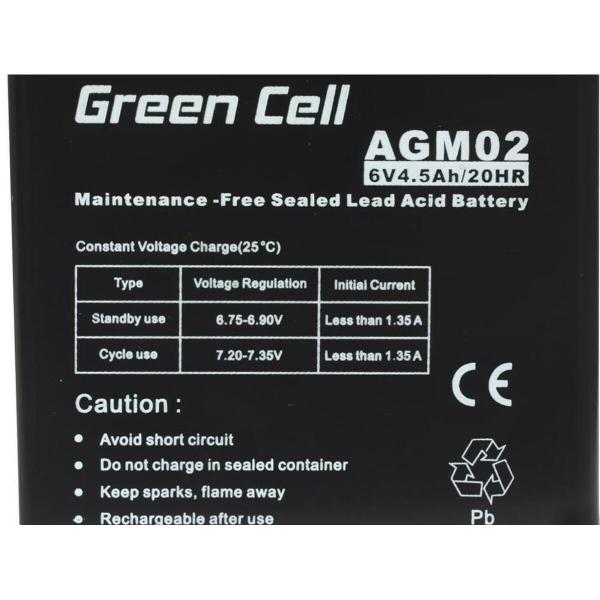 Bateria para Sistema Interactivo de Fornecimento Ininterrupto de Energia Green Cell AGM02 4,5 AH 6 V