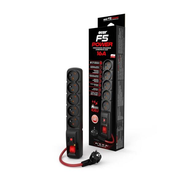 Extensão com 5 Tomadas com Interruptor Acar W2389 (1,5 m)