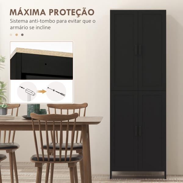 Armário de Cozinha com 4 Portas e Prateleiras Ajustáveis Anti - Tombo 60x30x170,5 cm Preto
