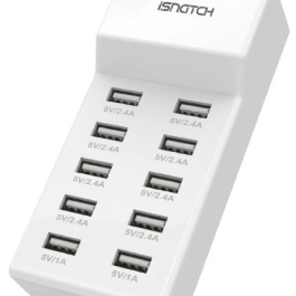 Carregador USB 50W 10A SMART HOME c/ 10 Portas (Branco) - iSNATCH