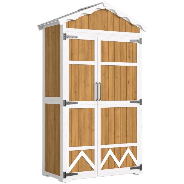 Armário de Jardim de Madeira 105x55x179 cm Abrigo de Exterior com Portas 4 Prateleiras Extraíveis Teto Metal Galvanizado Madeira
