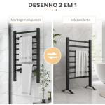 Toalheiro Elétrico c/ 8 Barras para Casa de Banho 53x35x90 cm IPX4 Função de Temporizador Preto