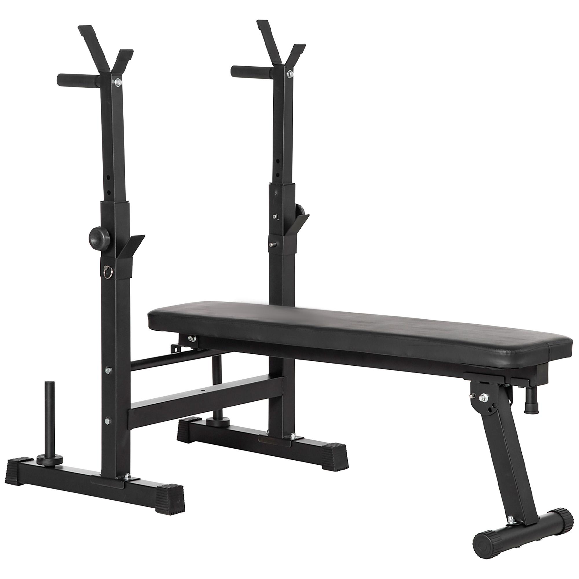 Banco de Pesos Multifuncional Dobrável com Suporte para Barras Ajustável e Estação de Dips 98 - 122x140x73 cm Preto