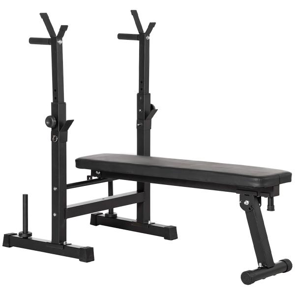 Banco de Pesos Multifuncional Dobrável com Suporte para Barras Ajustável e Estação de Dips 98 - 122x140x73 cm Preto