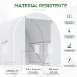 Estufa Tipo Túnel 245x200x200cm com Portas Enroláveis e 4 Janelas Cobertura de PE Estrutura de Metal Branco