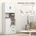 Armário de Cozinha Rústico Armário Alto de Cozinha com Portas Compartimentos Abertos Gavetas e Prateleiras Ajustáveis Anti - Tombo para Sala de Jantar 70x40x180 cm Branco