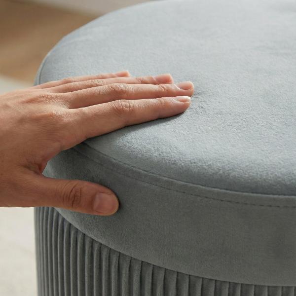 Puff de Arrumação Banco de Arrumação Dobrável 35 L 38x38x38 cm Estofado em Veludo Baú de Arrumação Cinzento Escuro