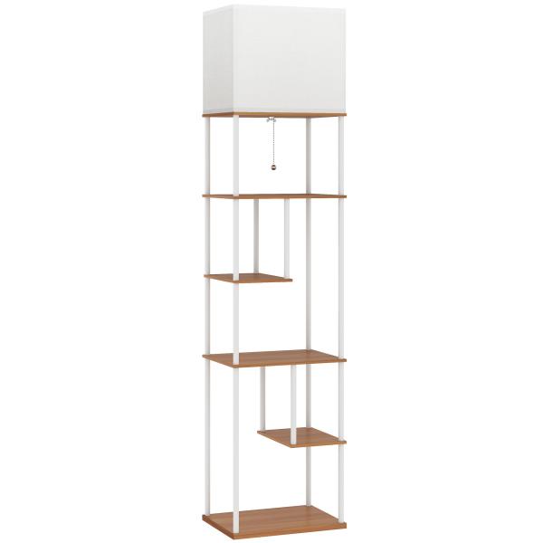 Candeeiro de Pé com Prateleiras Brilho e Temperaturas de Cor Ajustáveis 3000K - 6500K e Temporizador 40x29x171 cm Branco e Madeira