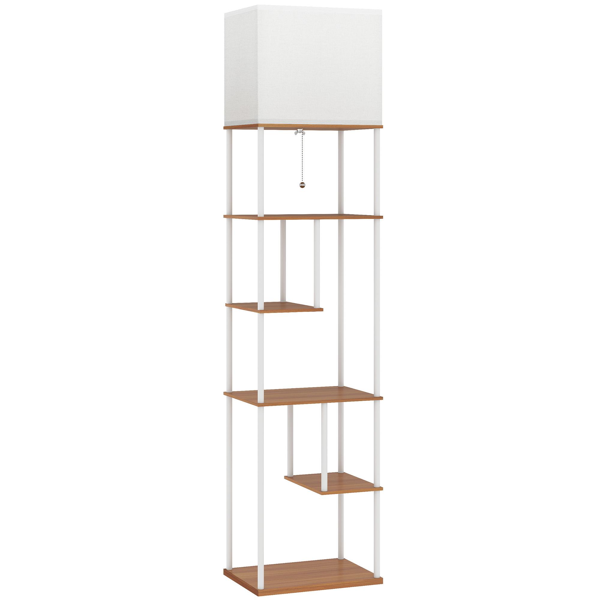 Candeeiro de Pé com Prateleiras Brilho e Temperaturas de Cor Ajustáveis 3000K - 6500K e Temporizador 40x29x171 cm Branco e Madeira