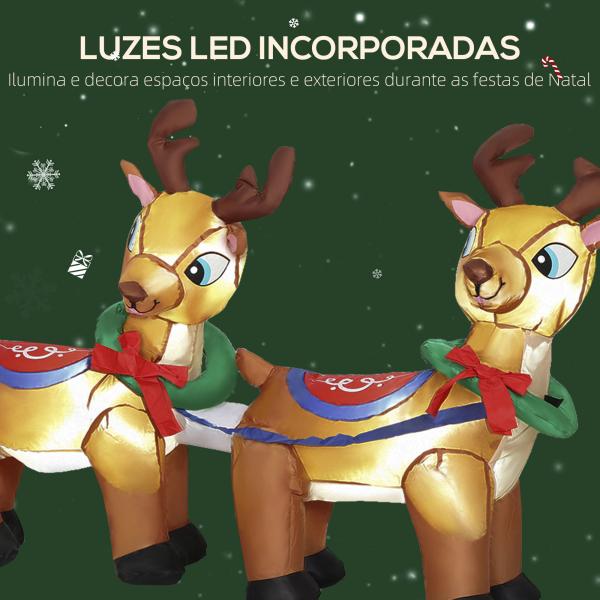 Pai Natal Insuflável com Trenó e Renas Insufláveis de Natal com Luzes LED para Exterior e Interior 240x75x100 cm Multicor