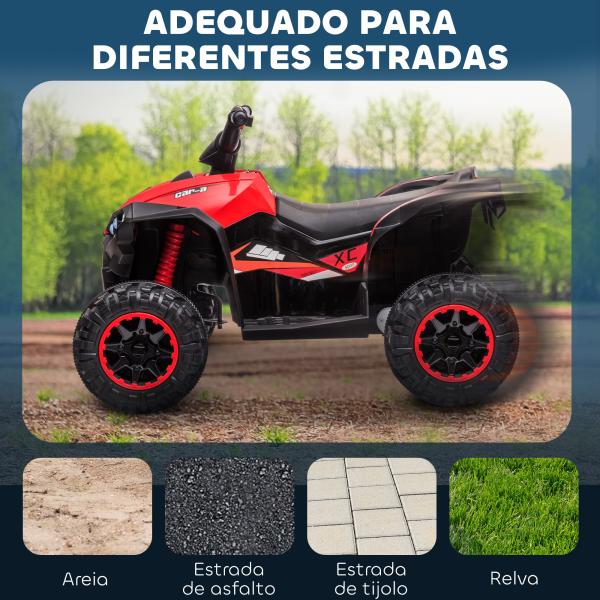 Quadriciclo Elétrico para Crianças de 3 - 5 Anos Veículo Eléctrico a Bateria 12V com 2 Motores 83x53x55,5cm Vermelho