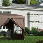 Tenda de Jardim com Paredes Laterais Amovíveis Janelas Porta com Fecho de Correr e Bolsa de Transporte 295x295x196 - 258 cm Café