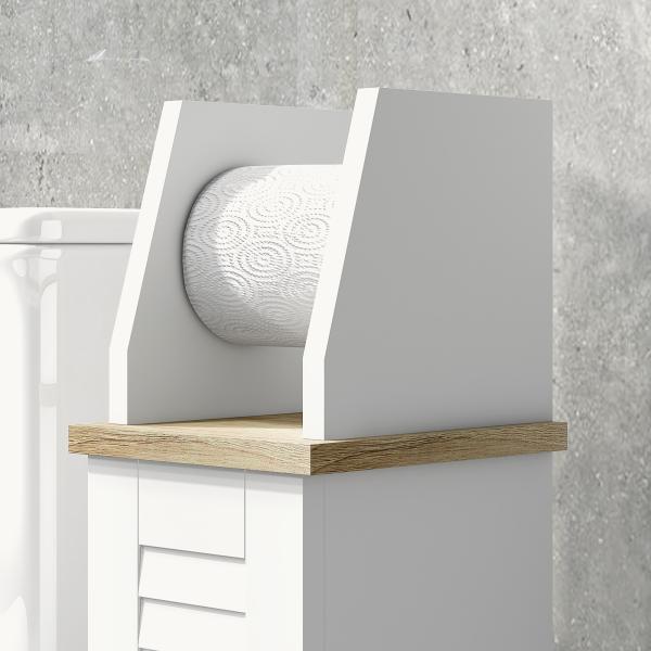 Armário Casa de Banho Moderno com Prateleiras Ajustáveis e Suporte para Papel Higiénico 18x20x80 cm Branco