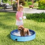 Piscina para Cães Dobrável com Aspersor Piscina Portátil em PVC Antiderrapante e Resistente ao Desgaste Ø80x20 cm Azul