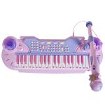 Piano Infantil 37 Teclas Teclado Eletrônico Brinquedo Educacional para Crianças + 3 Anos com Microfone Banco de Luzes e 22 Canções USB/MP3 Karaokê Rosa