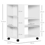 Armário para Impressora Móvel Auxiliar de Escritório com Rodas e Prateleiras Abertas Carga Máxima 30kg 60x40x75,8cm Branco