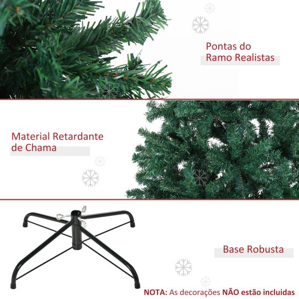 Árvore de Natal Artificial 180cm com 1000 Ramos de PVC Suporte Metálico Decoração de Natal para Interiores Ø102x180cm Verde