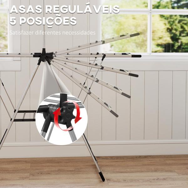 Estendal Vertical Dobrável com Laterais Ajustáveis em 5 Níveis 4 Suportes para Calçado 139x62,5x201 cm Prata