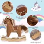 Cavalo Baloiço para Crianças Cavalo Baloiço de Pelúcia Suave com Música Relinchos Sons de Galope Boca e Cauda Móveis 65x32,5x61 cm Marrom