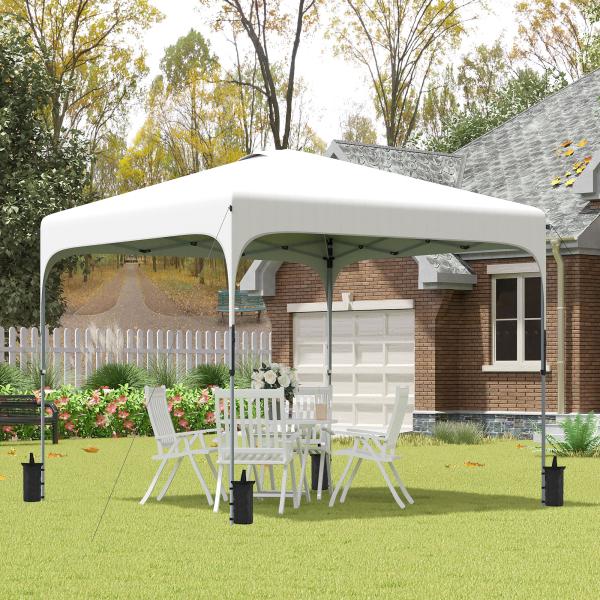 Tenda Dobrável 2,5x2,5x2,68cm Tenda de Jardim com Proteção UV 50+ Altura Ajustável com 4 Bolsas de Areia e Bolsa de Transporte para Acampamento Festas Pátio Branco