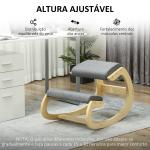 Cadeira Ergonómica de Joelhos com Almofadas Acolchoadas Estrutura de Madeira para Melhor Postura Escritório 55x85x55 cm Cinzento