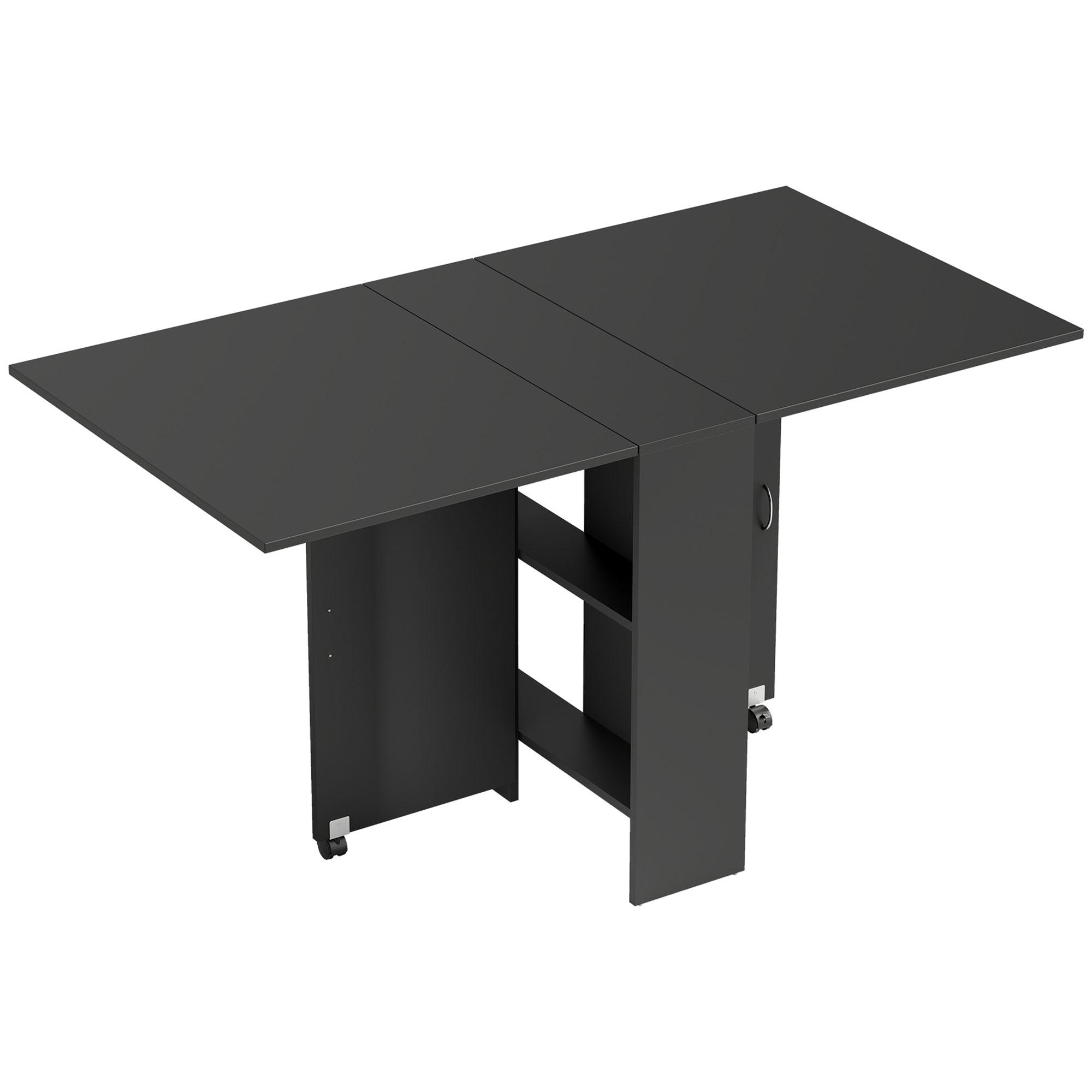 Mesa de Cozinha Dobrável com 2 Prateleiras de Armazenamento e Laterais Dobráveis 75x140x74 cm Preto