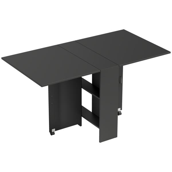 Mesa de Cozinha Dobrável com 2 Prateleiras de Armazenamento e Laterais Dobráveis 75x140x74 cm Preto