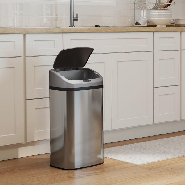 Balde de Lixo Automático para Cozinha 48 L Sensor Infravermelho Fechamento Automático Antimarcas Aço Inoxidável 33x25x69 cm Prata