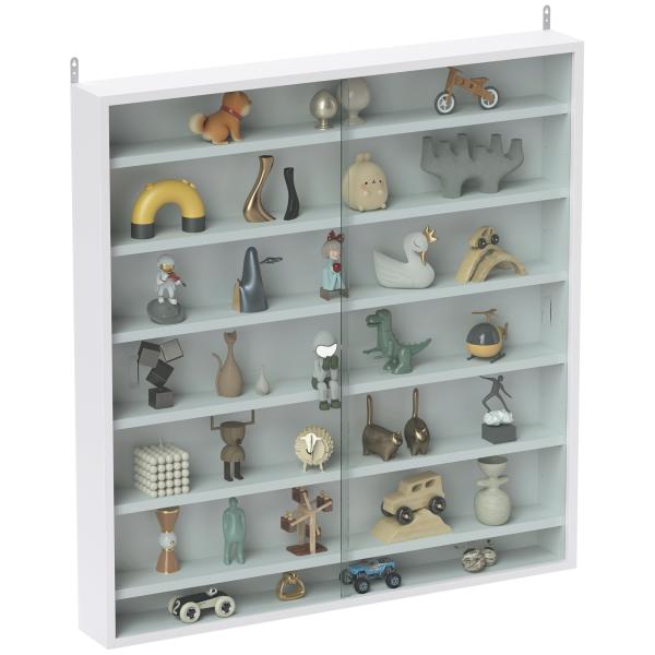 Vitrina de Parede em Madeira com Prateleiras Ajustáveis e 2 Portas Deslizantes de Vidro 80x9,5x83 cm Branco