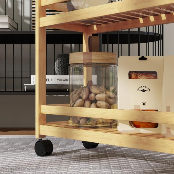 Carrinho de Cozinha Estreito de 3 Níveis com Rodas e Pega para Sala, Casa de Banho, Espaços Pequenos 55x20x75 cm Natural