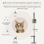 Árvore Arranhador para Gatos para Fixar ao Teto Altura Ajustável 229 - 235cm 260 - 266cm com Plataformas Caverna Postes de Sisal Bolas Penduradas 40x40x217 cm Cinza Claro