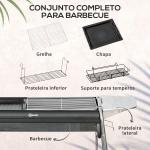 Barbecue a Carvão Portátil com Grelha de Aço Inoxidável Prateleira para Temperos e Prateleira de Armazenamento 96x61x72 cm Preto