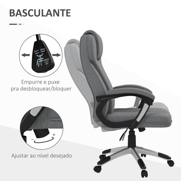 Cadeira de Escritório Giratória com Altura Ajustável Apoio para os Braços e Encosto Acolchoado de Linho Sintético 66x75x110 - 120 cm Cinza