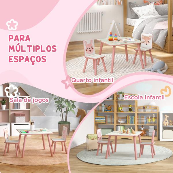 Conjunto de Mesa e Cadeiras para Crianças de 3 Peças Mesa Infantil com 2 Cadeiras Conjunto de Móveis para Atividades Rosa
