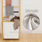 Estante para Casa de Banho de Bambu com 3 Barras e Cesto para Roupa Suja Removível de 48 L 43x35x133 cm Creme e Madeira