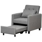 Sofá - cama Individual Poltrona com encosto reclinável Almofada removível Assento acolchoado e 4 rodas 69x82.5x84 cm Cinza