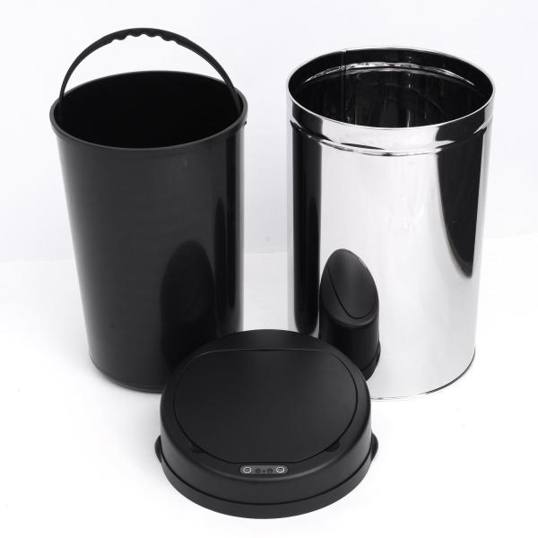 Balde de Lixo Inteligente de Aço Inoxidável 30L com Sensor Infravermelho de Abertura Automática Ø30,5x51,5cm Prata e Preto