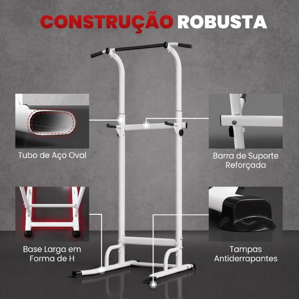 Barra de Elevações com Altura Ajustável 176,5 - 227 cm Resistente Máquina de Elevações Multifuncional Branco