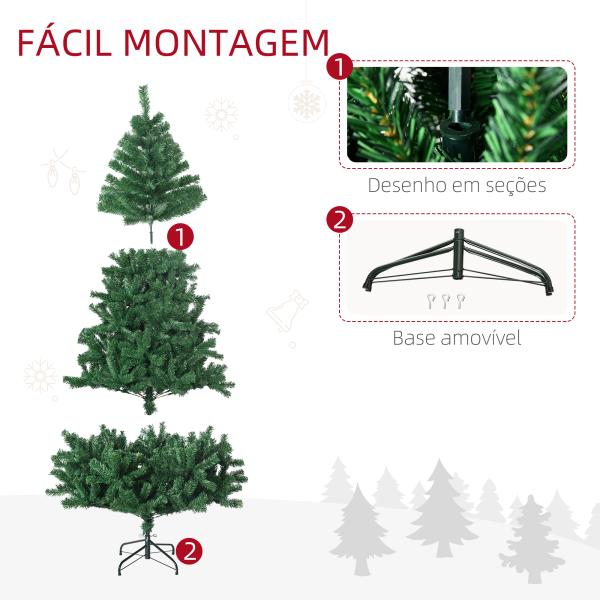Árvore de Natal 180 cm com 1000 Ramos de PVC e Suporte de Aço Decoração de Natal para Interior Verde