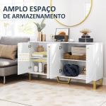 Aparador Moderno para Sala de Estar com Prateleiras Ajustáveis e Pés Dourados Móvel para TV até 65 Polegadas 140,8x35x77,5 cm Branco