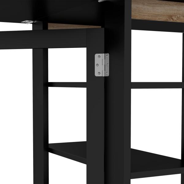 Mesa de Cozinha com Laterais Dobráveis Mesa de Refeição com 2 Rodas e Prateleiras Estilo Moderno 120x60x75 cm Preto