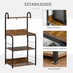 Estante de Cozinha Estante para Microondas com 4 Níveis Ganchos e Pés Ajustáveis Estante de Armazenamento 60x40x125 cm Marrom Rústico