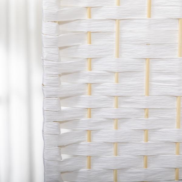 Biombo de 4 Painéis Dobrável Separador de Ambientes de Corda de Papel e Estrutura de Madeira 60x170 cm Branco