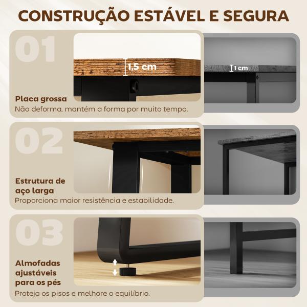 Secretária Estilo Industrial 120x60x76 cm Mesa de Computador com Estrutura de Aço Fácil de Montar Castanho Rústico