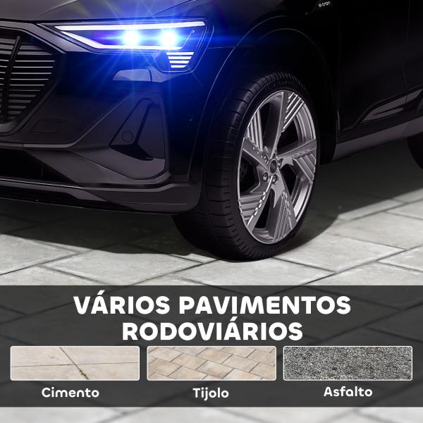 Carro Elétrico Audi E - Tron 12V com Faróis Buzina Música MP3 TF USB e Abertura da Porta 3 - 8km/h 108x60x47 cm Preto