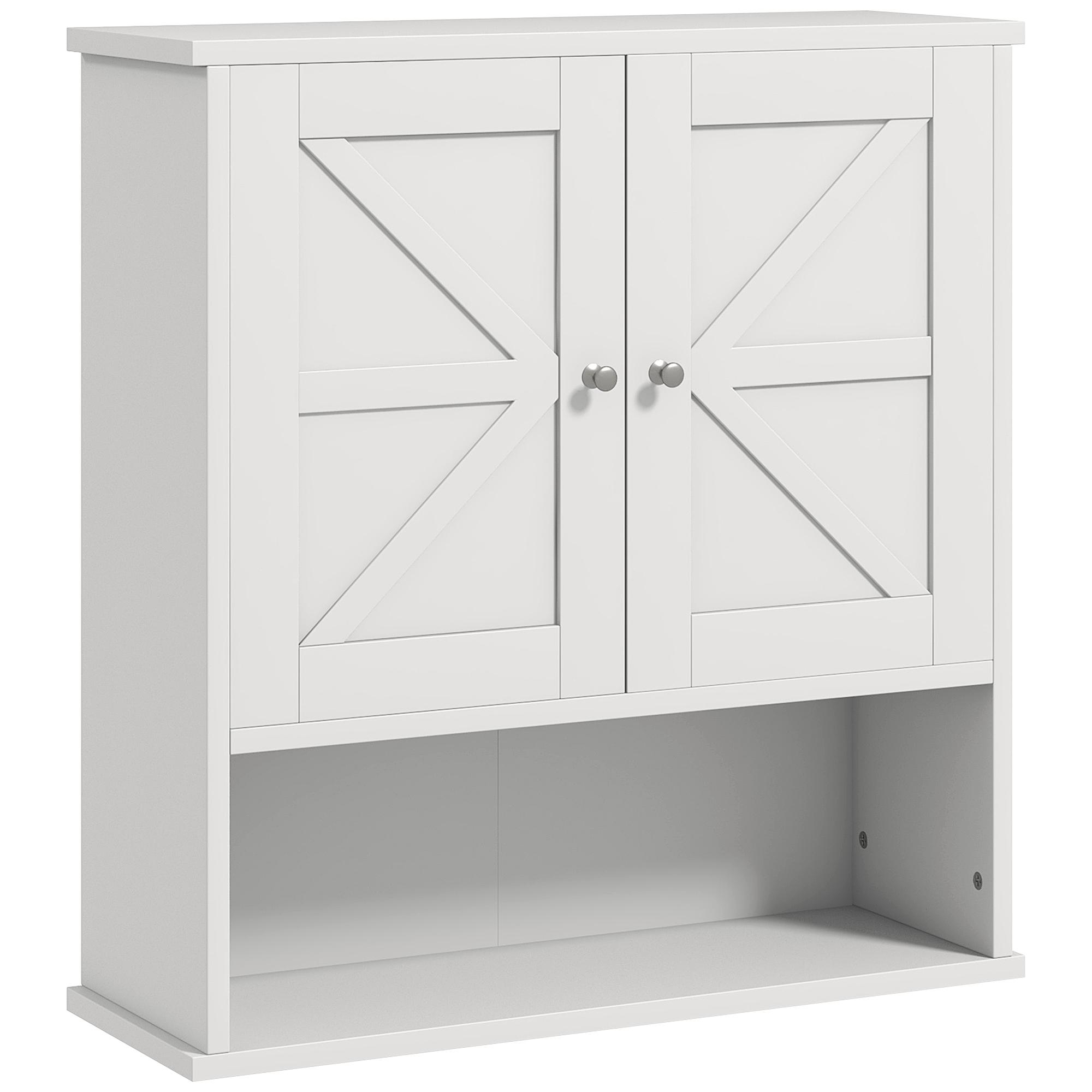 Armário de Parede para Casa de Banho Rústico com Compartimento Prateleira Ajustável 58x20x61,4 cm Branco
