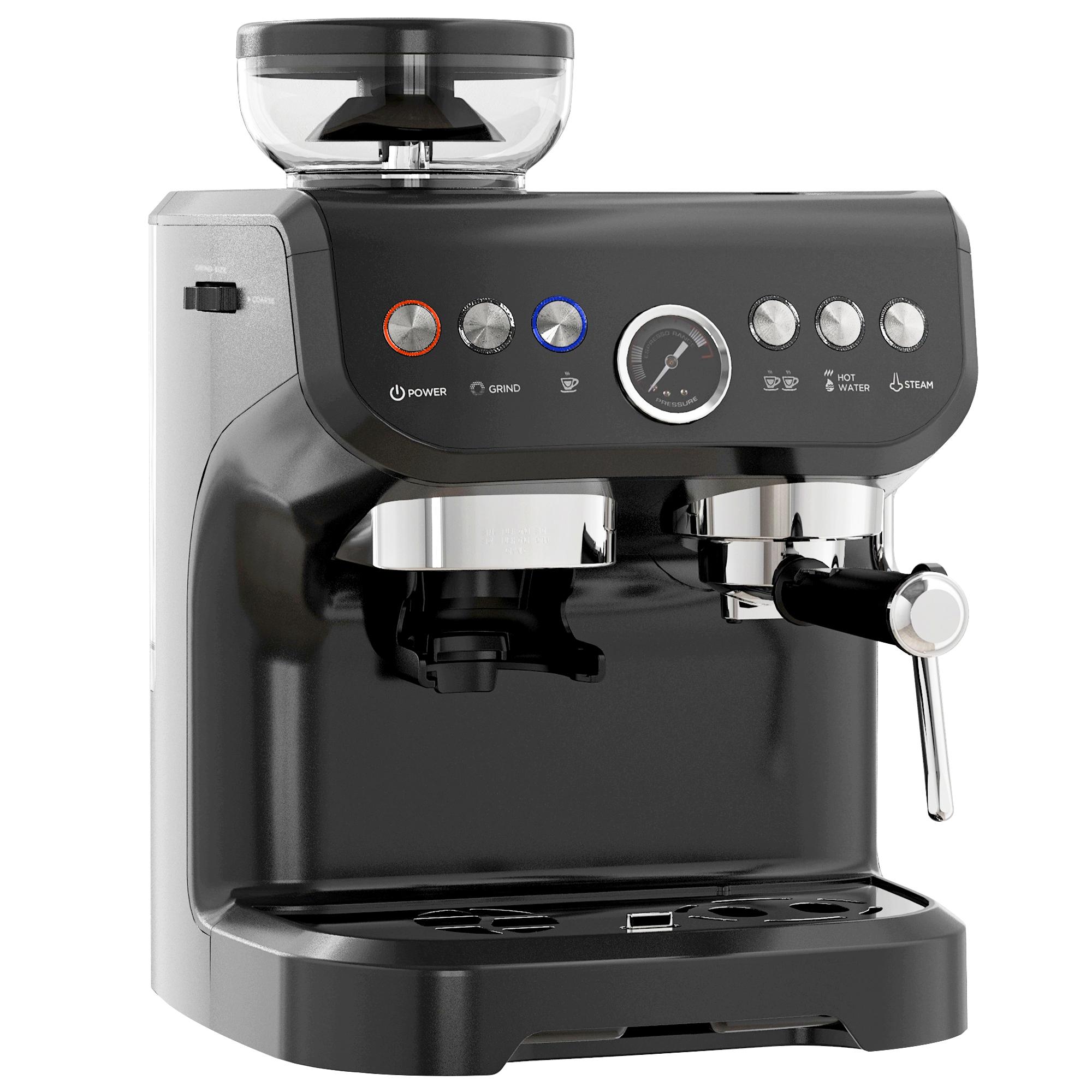 Máquina de Café Expresso 15 Bares 1600 W com Moinho de 15 Níveis e Vaporizador de Leite para Cappuccino e Latte Preta