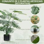 Conjunto de 2 Plantas Artificiais Decorativas 65 cm Plantas Artificiais com Vaso e Folhas para Interior Verde