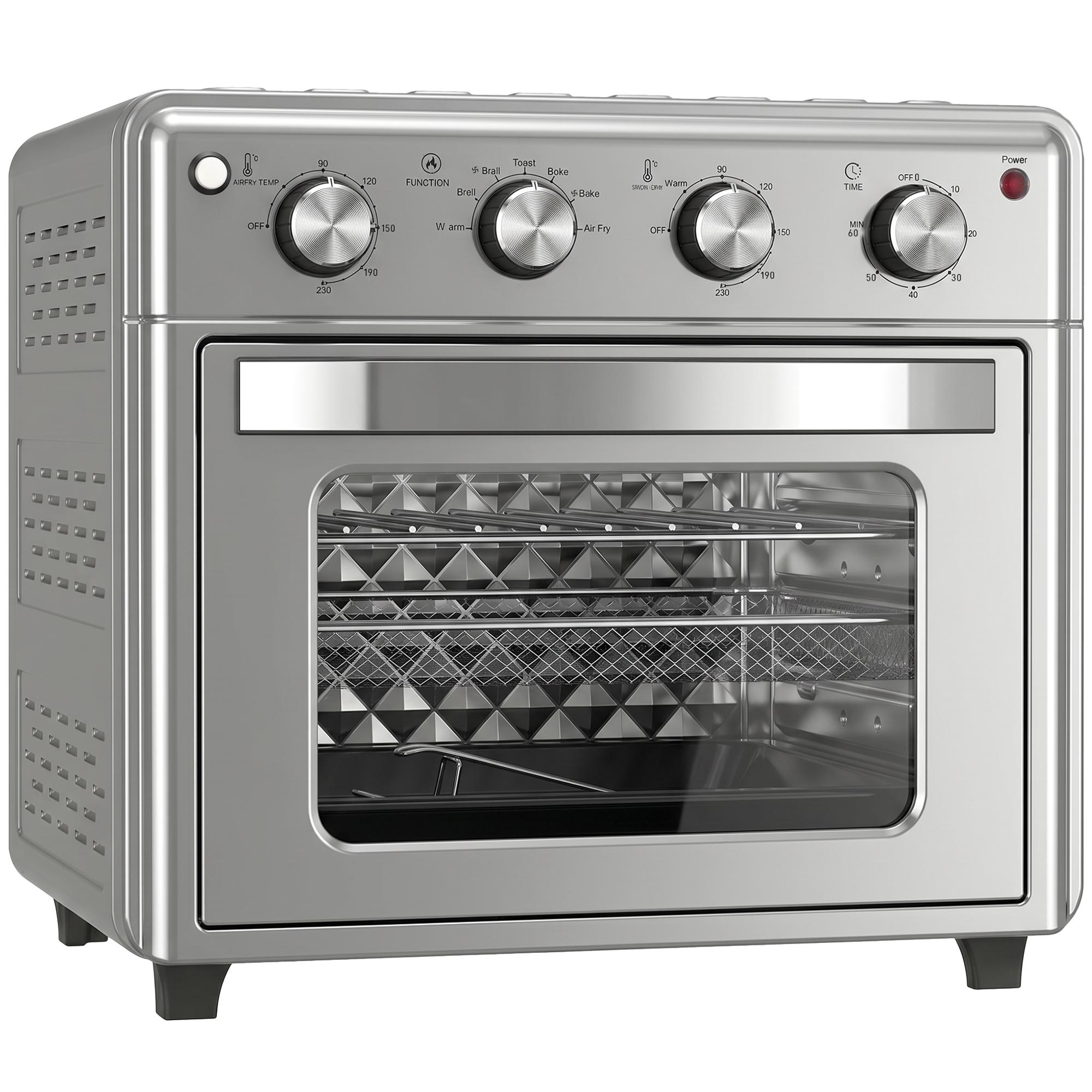 Forno Elétrico de Bancada 30 L 1600 W com Air Fryer, 7 Funções e Temporizador, 43x39x39 cm, Prateado