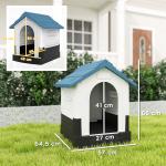 Casa para Cães Mini de Exterior em Plástico com 3 Janelas Base Elevada Telhado Inclinado 64,5x57x66 cm Azul